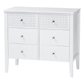Baxton Studio Lara Dresser - 6-Drawer Bedroom Storage Chest with Laser-Cut Geometric Overlay for Clothing and Organization, White